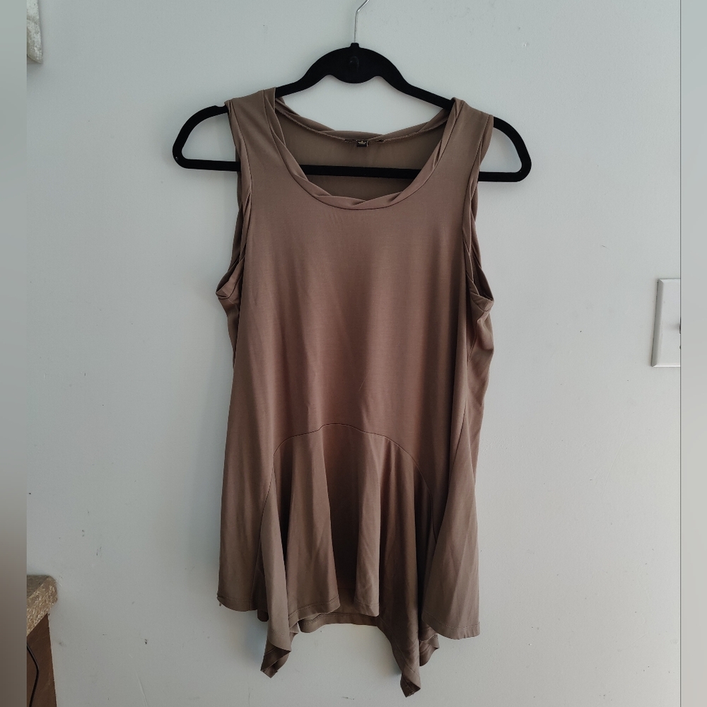Brown elegant, relaxed asymmetrical tank top